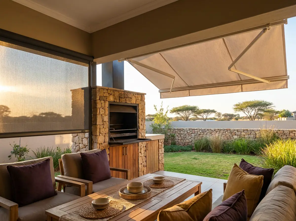 Fold-arm awning shading a patio in a Six Fountains, Pretoria East estate